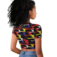 Haiti Map Camouflage Colorful Raglan Cropped T shirt - Wonder Print Shop