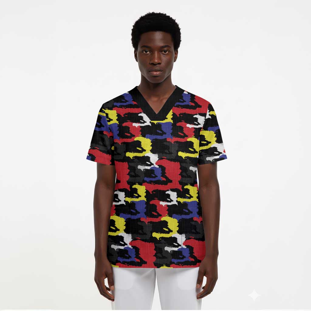 Haiti Map Camouflage Colorful Scrub Top - Wonder Print Shop