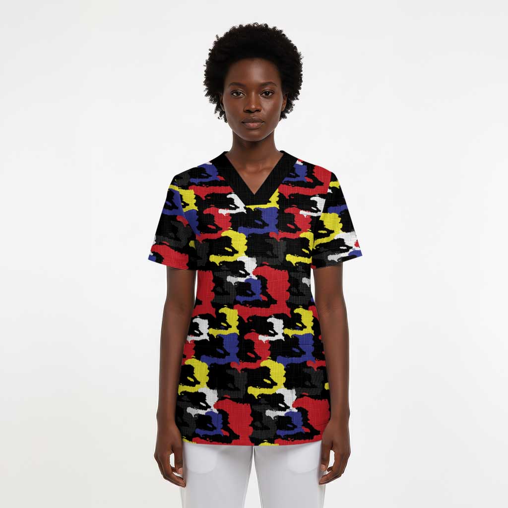 Haiti Map Camouflage Colorful Scrub Top - Wonder Print Shop