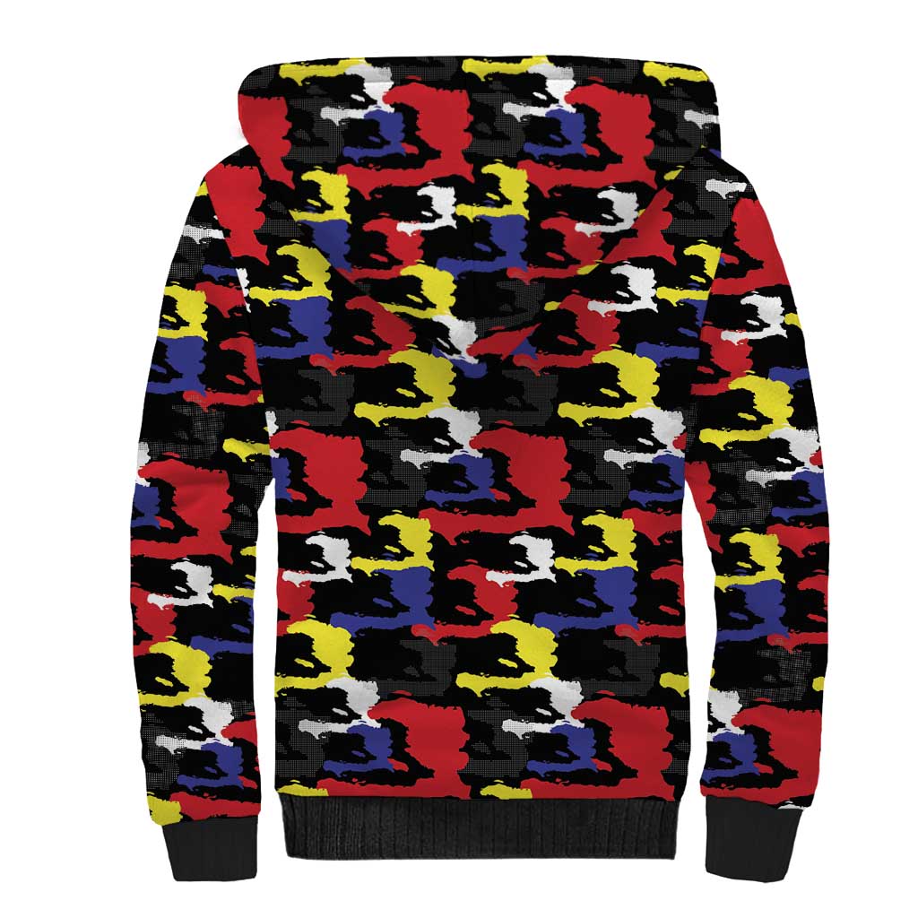 Haiti Map Camouflage Colorful Sherpa Hoodie - Wonder Print Shop