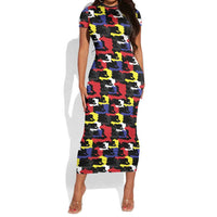 Haiti Map Camouflage Colorful Short Sleeve Bodycon Dress - Wonder Print Shop