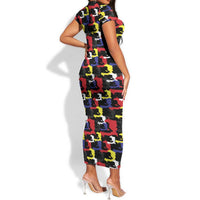 Haiti Map Camouflage Colorful Short Sleeve Bodycon Dress - Wonder Print Shop