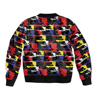 Haiti Map Camouflage Colorful Sleeve Zip Bomber Jacket - Wonder Print Shop
