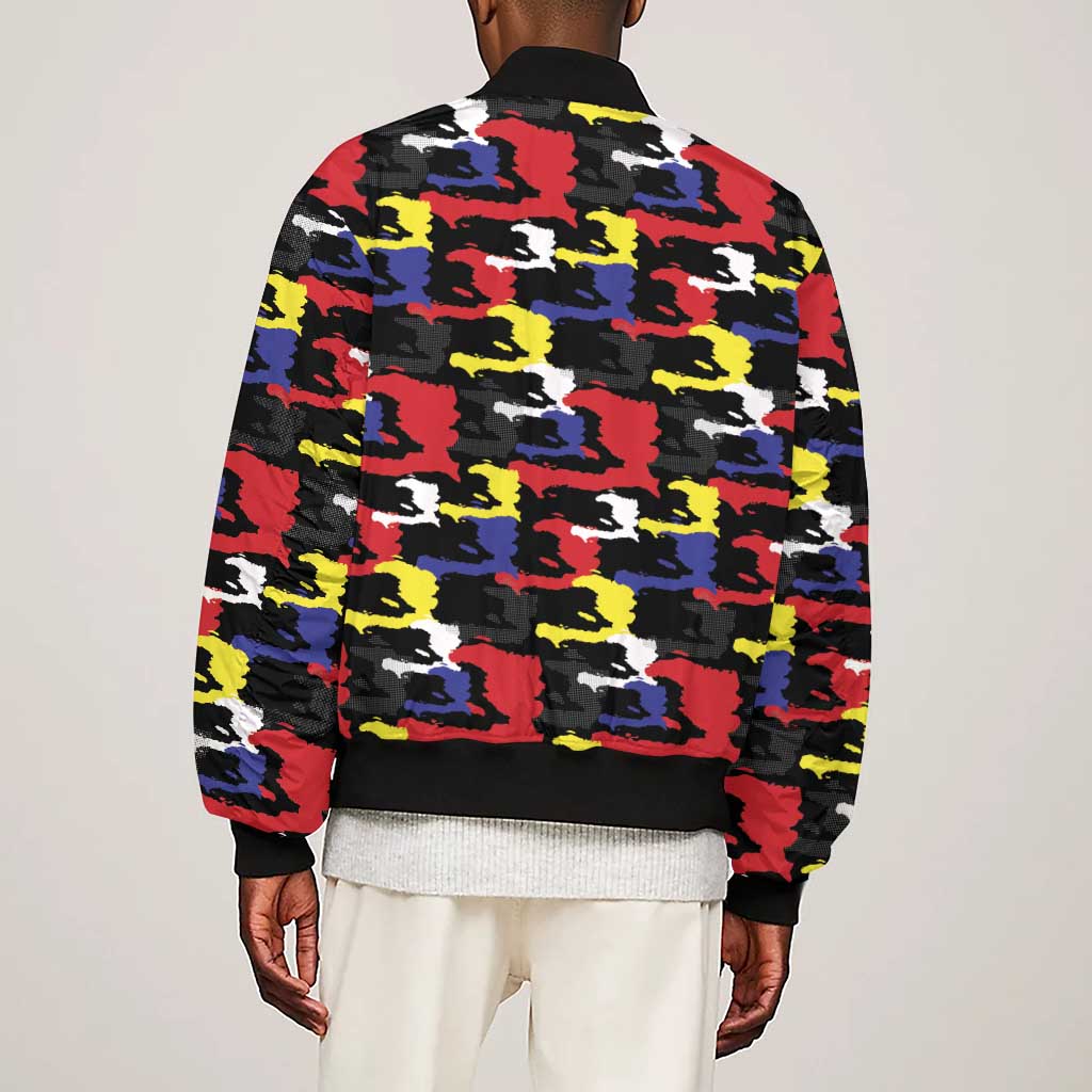 Haiti Map Camouflage Colorful Sleeve Zip Bomber Jacket - Wonder Print Shop