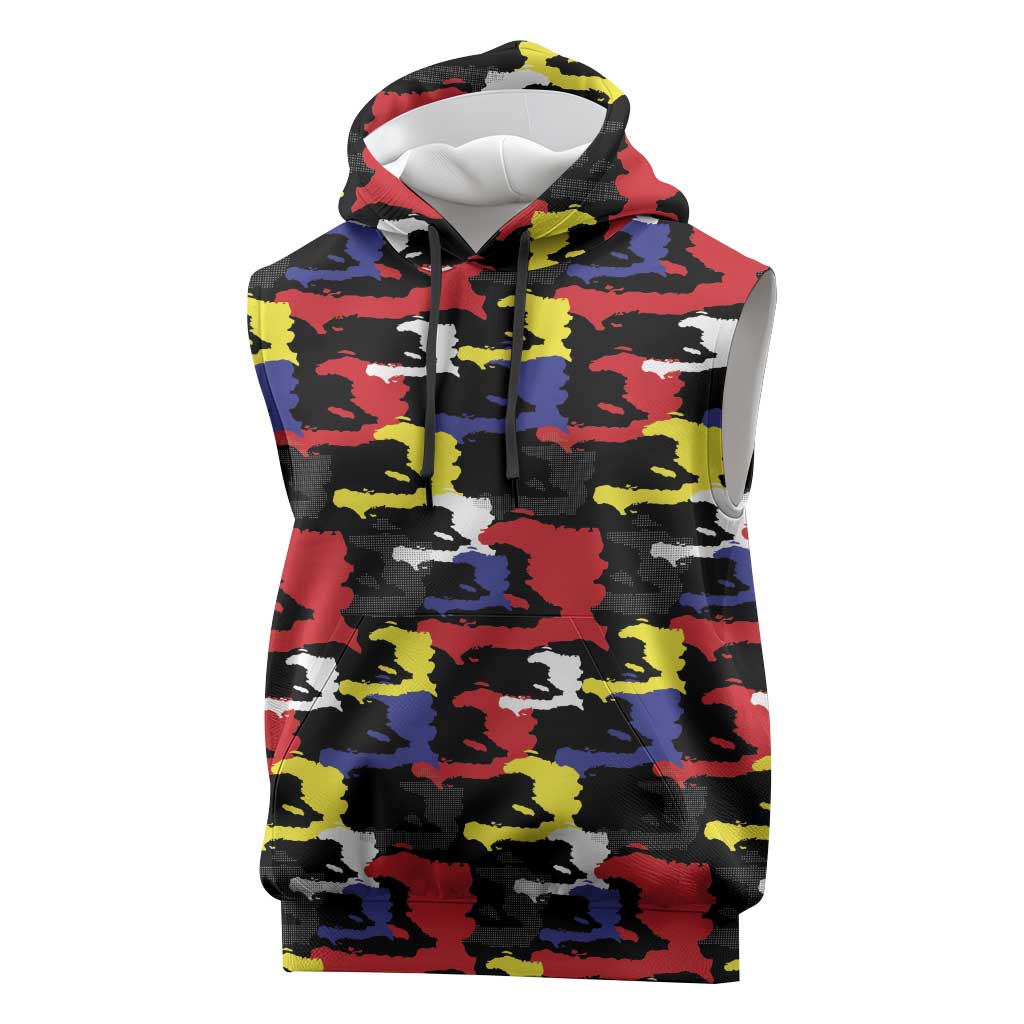 Haiti Map Camouflage Colorful Sleeveless Hoodie - Wonder Print Shop