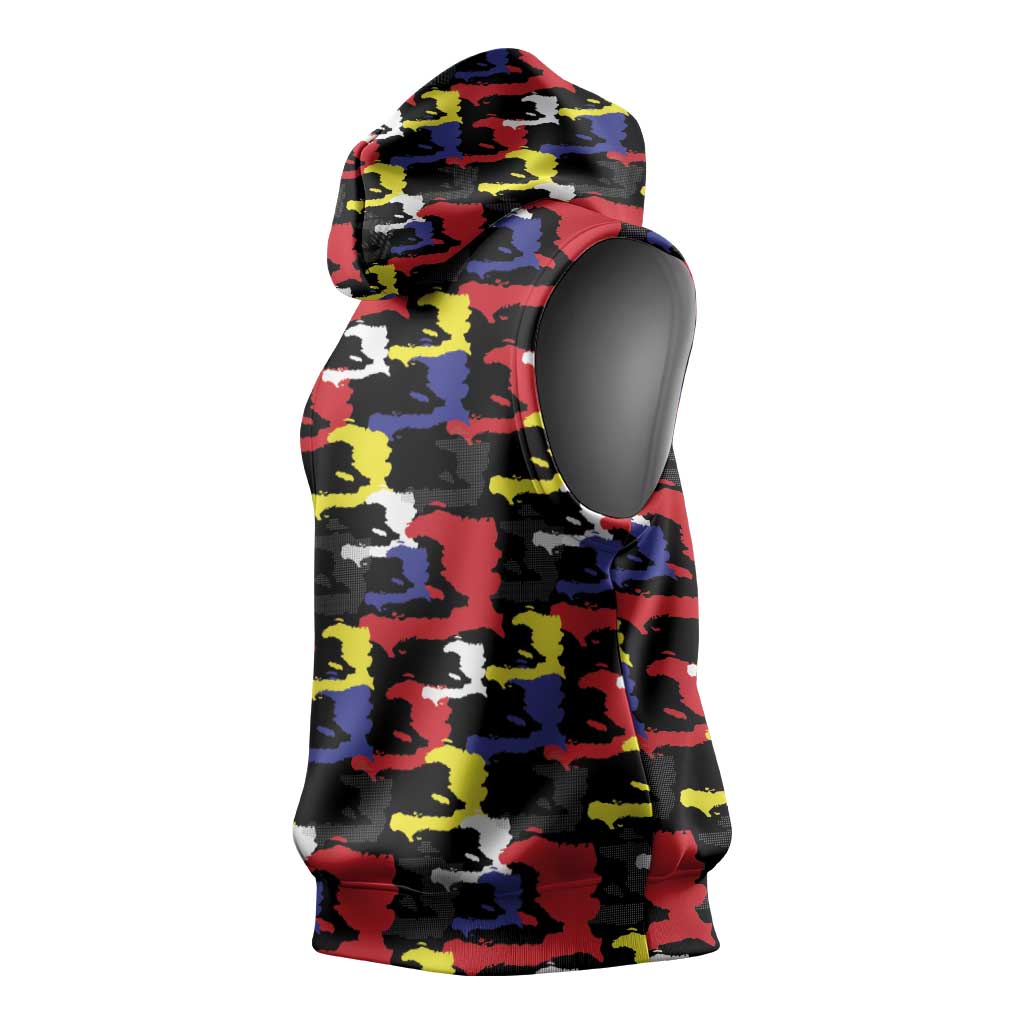 Haiti Map Camouflage Colorful Sleeveless Hoodie - Wonder Print Shop