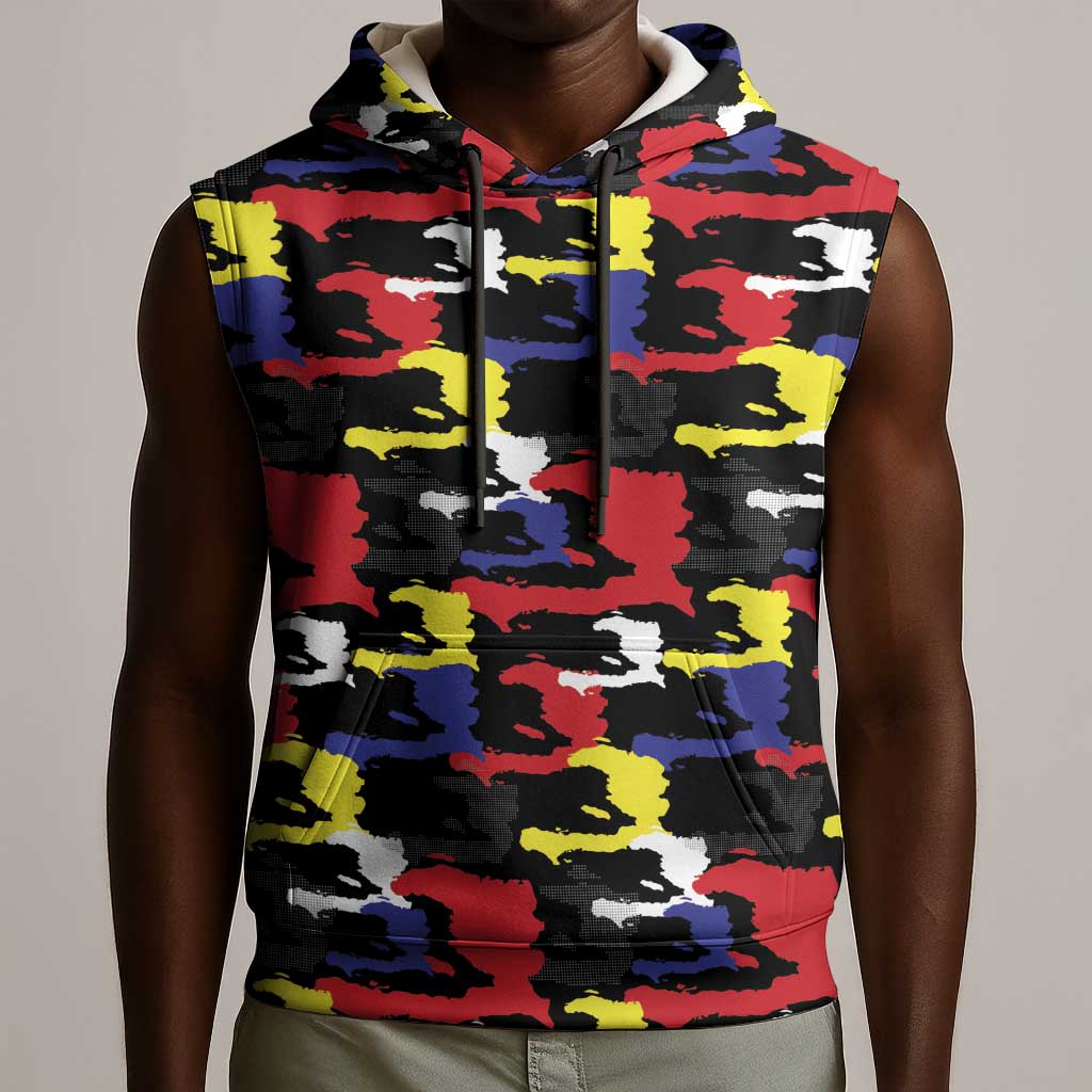 Haiti Map Camouflage Colorful Sleeveless Hoodie - Wonder Print Shop