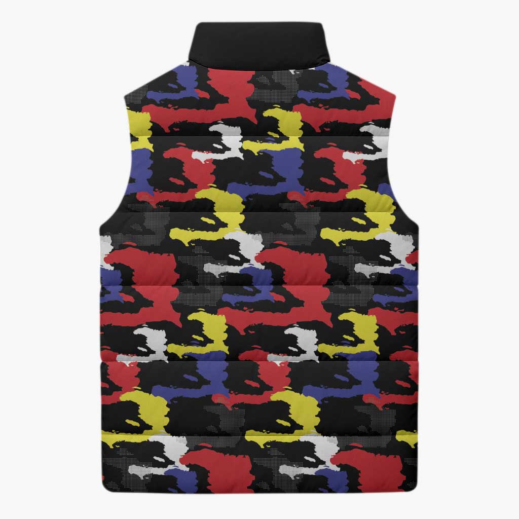 Haiti Map Camouflage Colorful Sleeveless Puffer Jacket - Wonder Print Shop