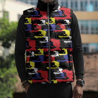 Haiti Map Camouflage Colorful Sleeveless Puffer Jacket - Wonder Print Shop