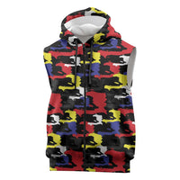 Haiti Map Camouflage Colorful Sleeveless Zip Hoodie - Wonder Print Shop