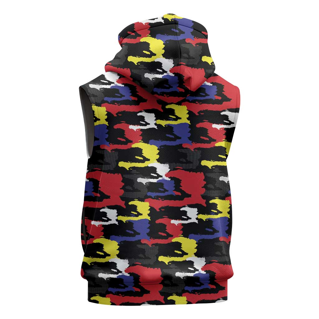 Haiti Map Camouflage Colorful Sleeveless Zip Hoodie - Wonder Print Shop