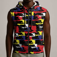 Haiti Map Camouflage Colorful Sleeveless Zip Hoodie - Wonder Print Shop