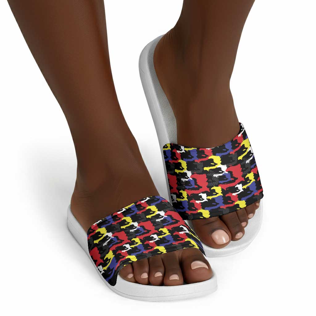 Haiti Map Camouflage Colorful Slide Sandals - Wonder Print Shop
