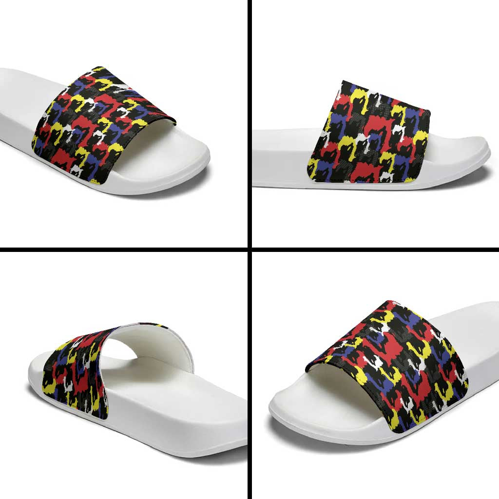 Haiti Map Camouflage Colorful Slide Sandals - Wonder Print Shop