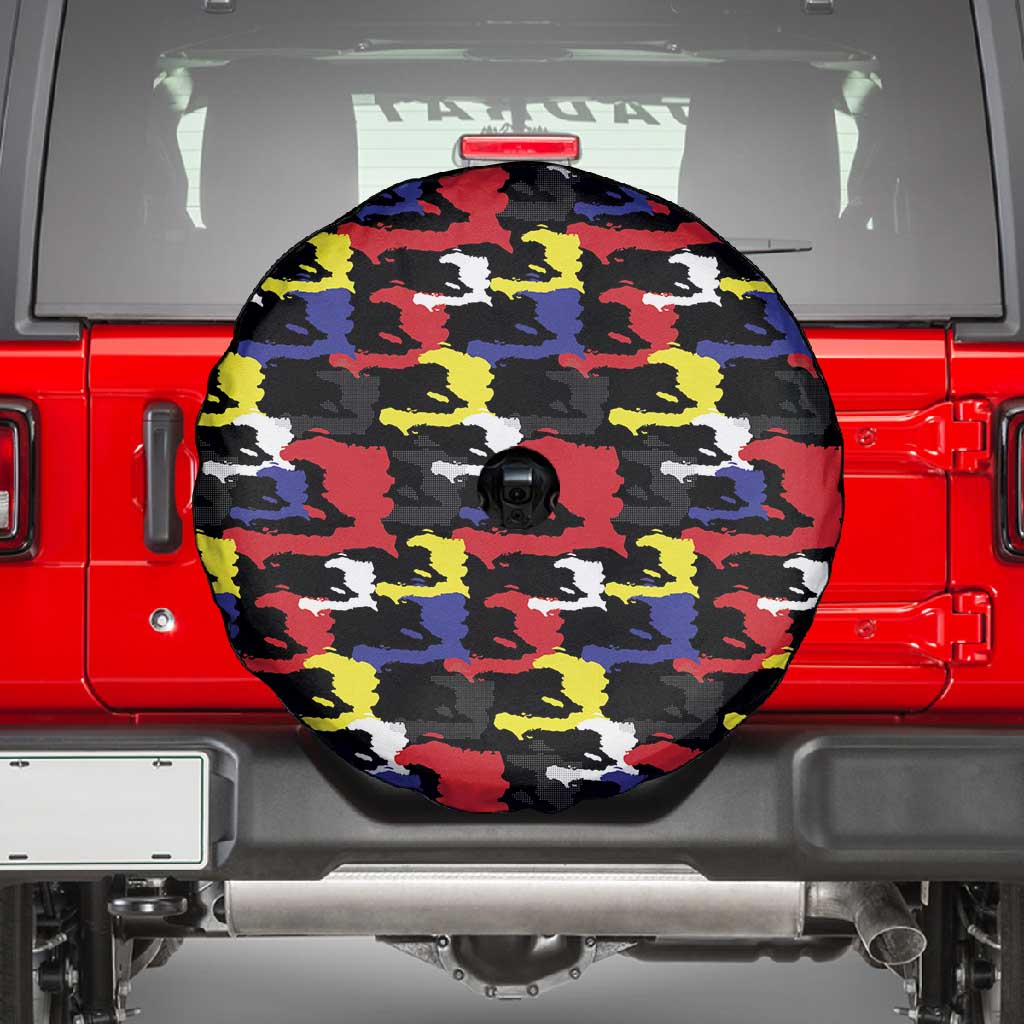 Haiti Map Camouflage Colorful Spare Tire Cover - Wonder Print Shop