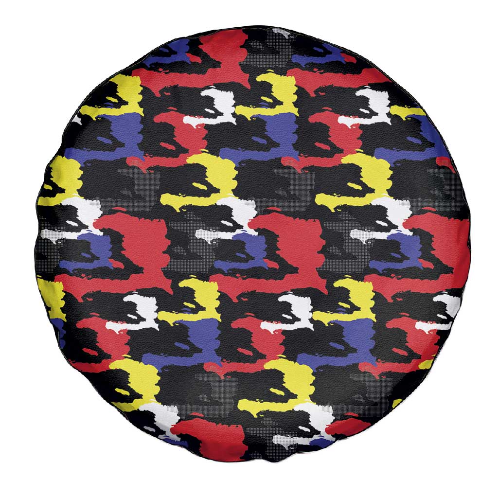 Haiti Map Camouflage Colorful Spare Tire Cover - Wonder Print Shop