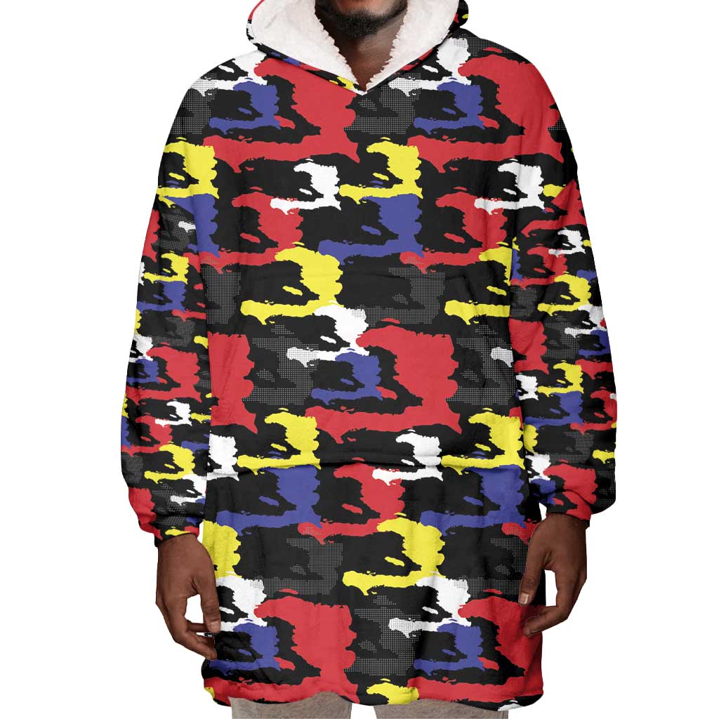 Haiti Map Camouflage Colorful Wearable Blanket Hoodie - Wonder Print Shop