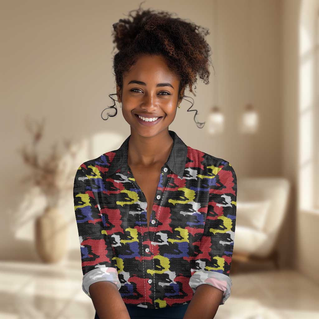 Haiti Map Camouflage Colorful Women Casual Shirt - Wonder Print Shop