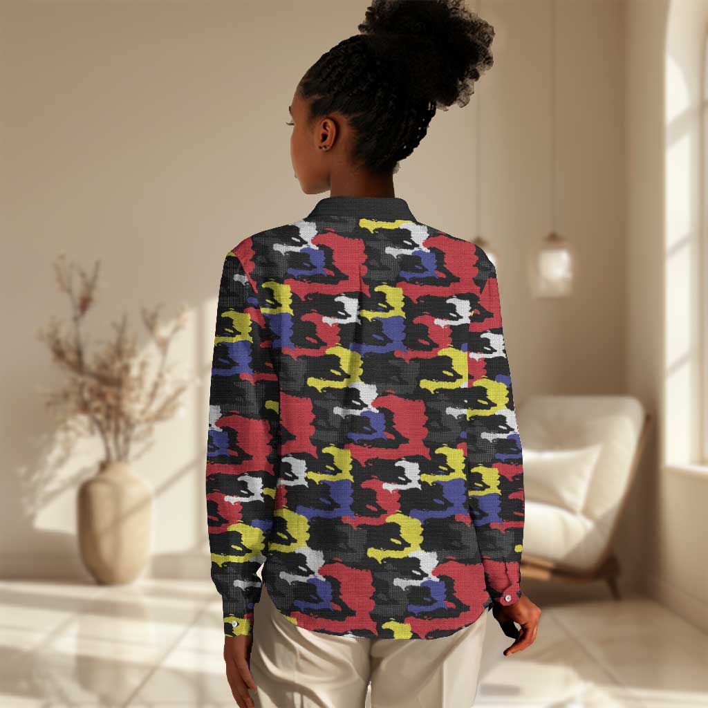 Haiti Map Camouflage Colorful Women Casual Shirt - Wonder Print Shop