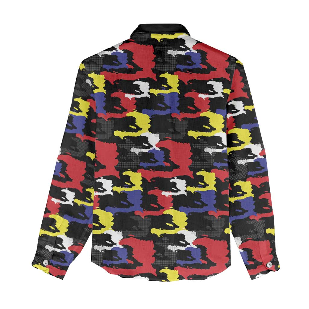 Haiti Map Camouflage Colorful Women Casual Shirt - Wonder Print Shop