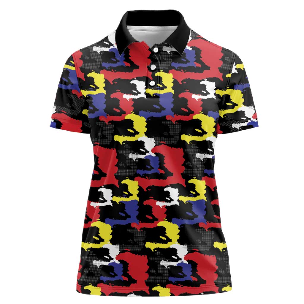Haiti Map Camouflage Colorful Women Polo Shirt - Wonder Print Shop