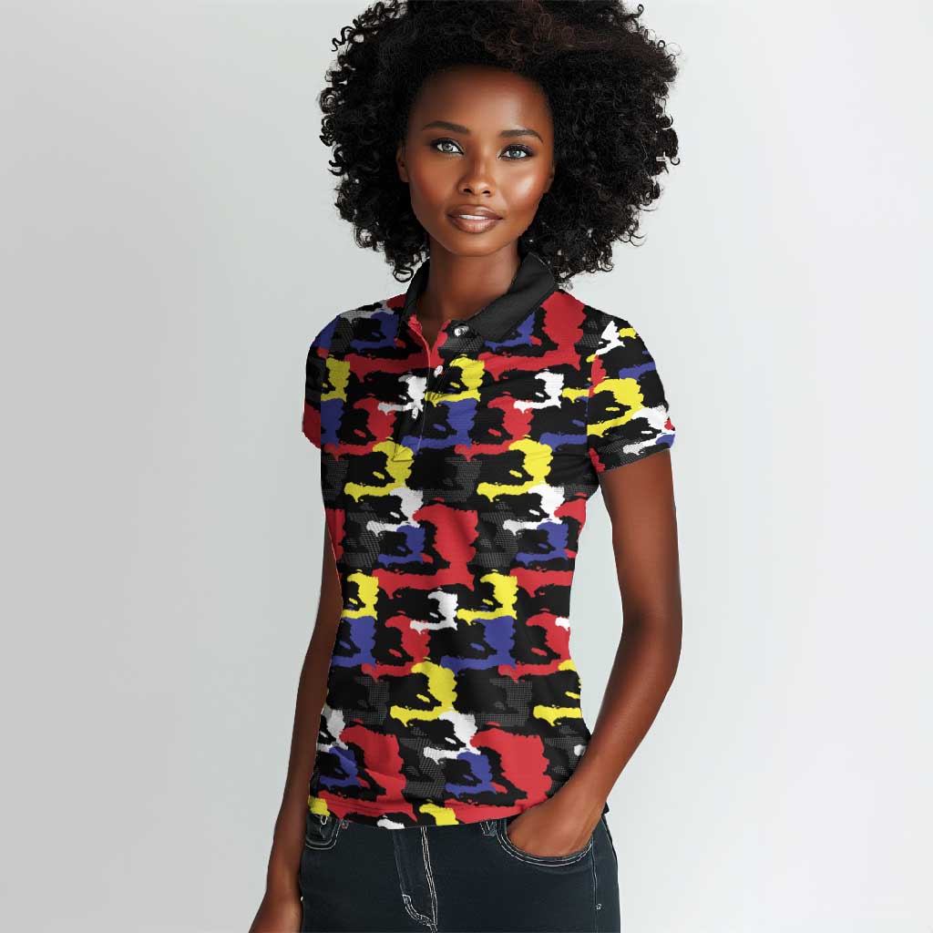 Haiti Map Camouflage Colorful Women Polo Shirt - Wonder Print Shop