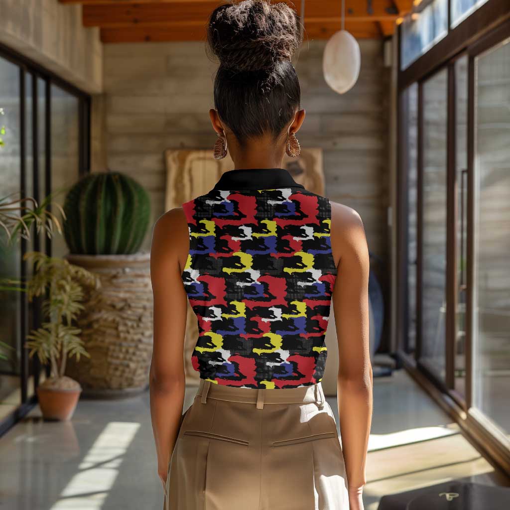 Haiti Map Camouflage Colorful Women Sleeveless Polo Shirt - Wonder Print Shop