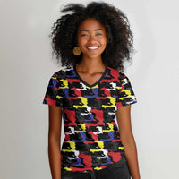 Haiti Map Camouflage Colorful Women V-Neck T-Shirt - Wonder Print Shop
