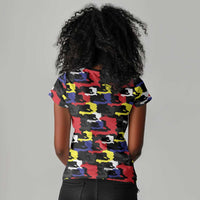Haiti Map Camouflage Colorful Women V-Neck T-Shirt - Wonder Print Shop