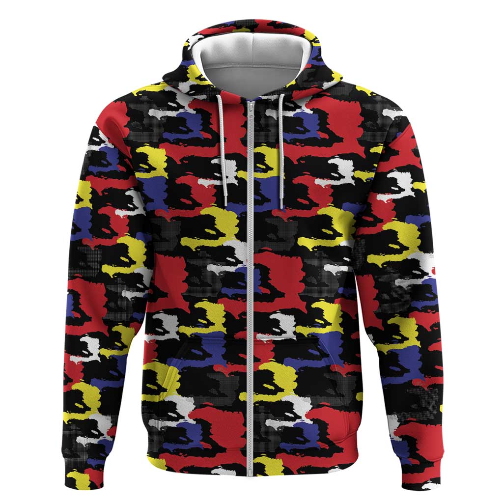 Haiti Map Camouflage Colorful Zip Hoodie - Wonder Print Shop