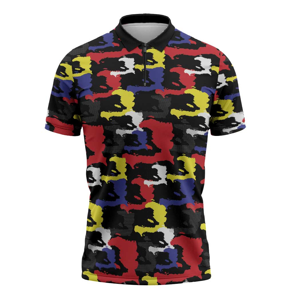 Haiti Map Camouflage Colorful Zipper Polo Shirt - Wonder Print Shop
