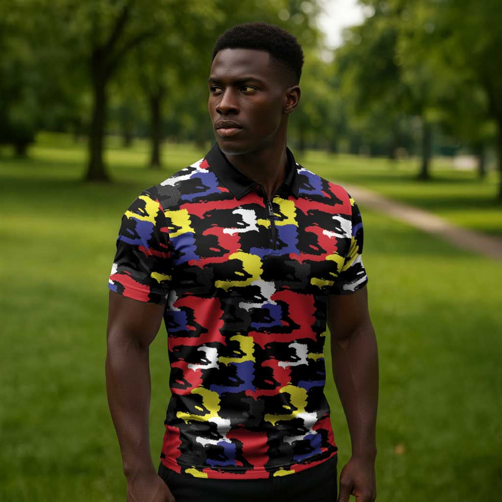 Haiti Map Camouflage Colorful Zipper Polo Shirt - Wonder Print Shop