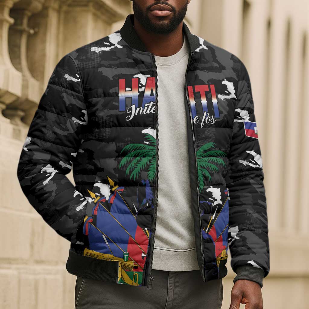 Personalized Haiti Map Camouflage Bomber Puffer Jacket Unique Style - Wonder Print Shop