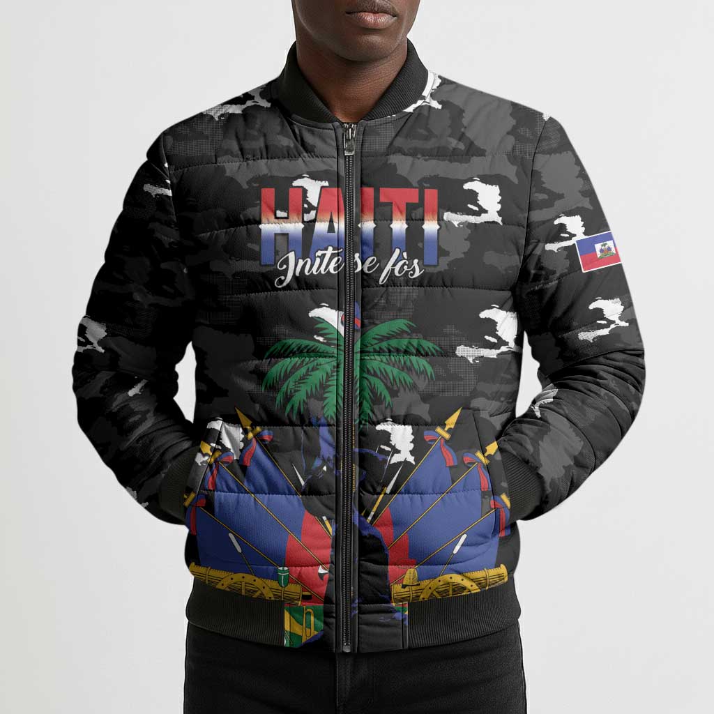 Personalized Haiti Map Camouflage Bomber Puffer Jacket Unique Style - Wonder Print Shop