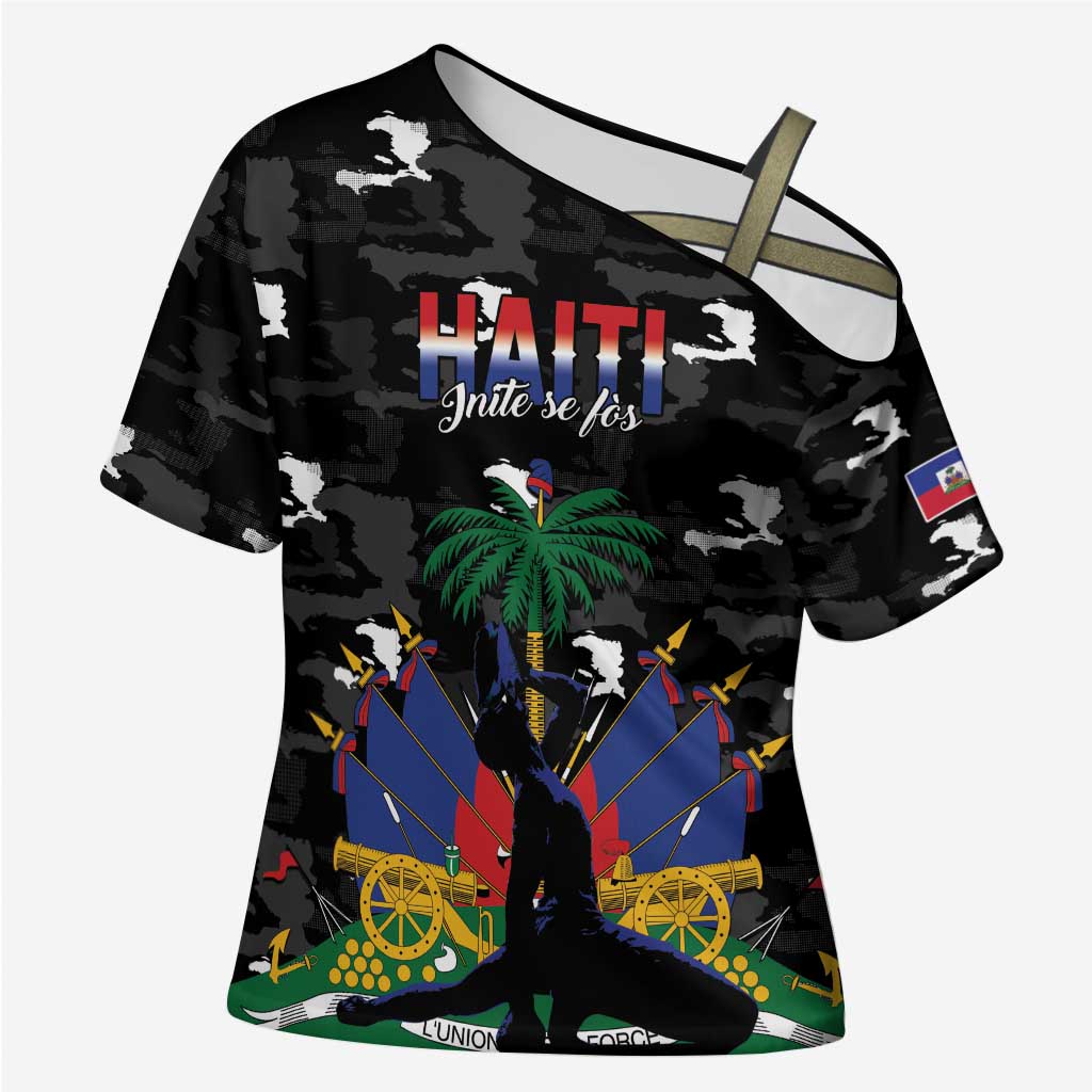 Personalized Haiti Map Camouflage Cross Shoulder Shirt Unique Style - Wonder Print Shop