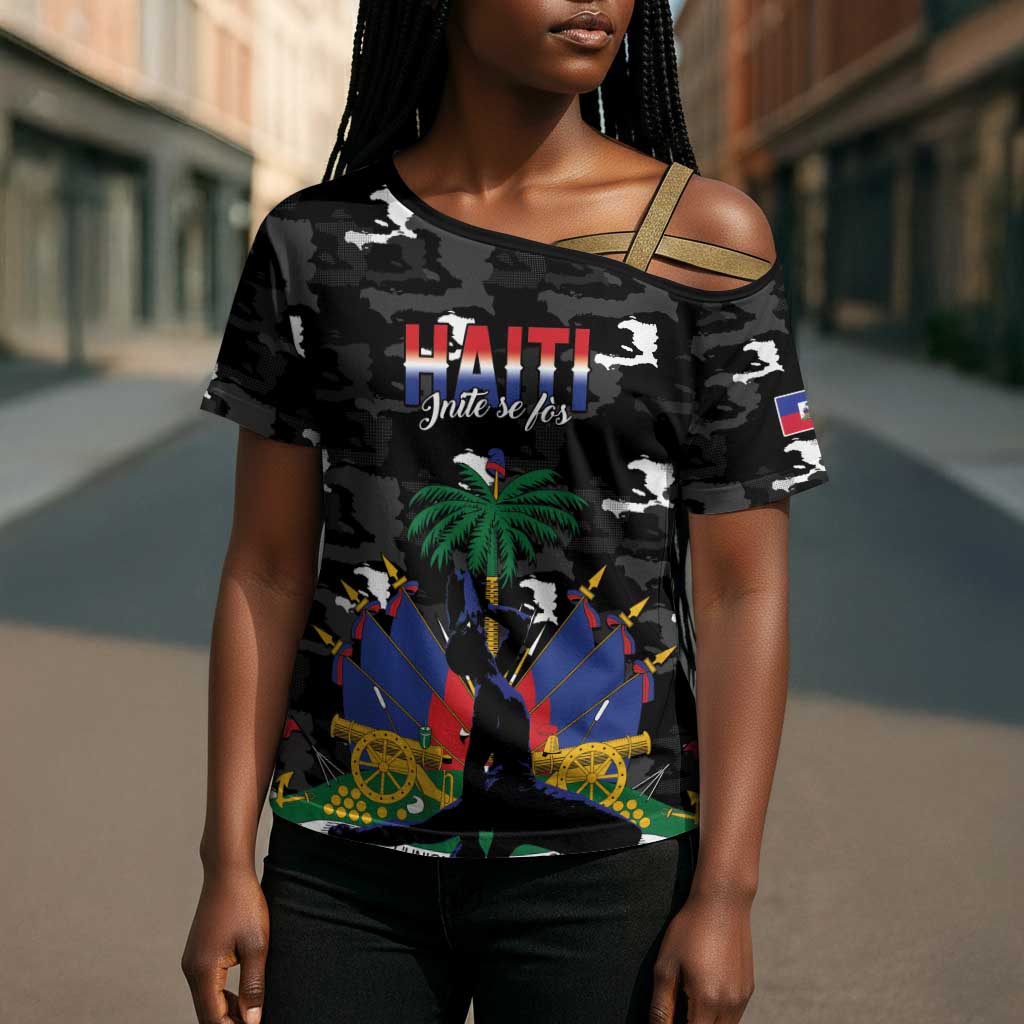 Personalized Haiti Map Camouflage Cross Shoulder Shirt Unique Style - Wonder Print Shop