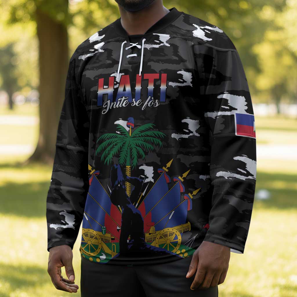 Personalized Haiti Map Camouflage Hockey Jersey Unique Style - Wonder Print Shop
