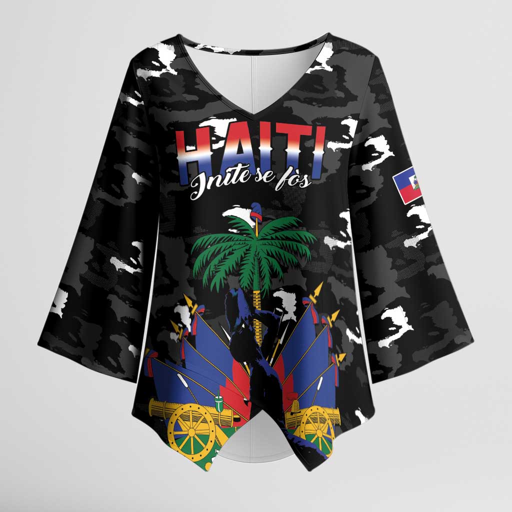 Personalized Haiti Map Camouflage Kimono Sleeve Blouse Unique Style - Wonder Print Shop