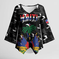 Personalized Haiti Map Camouflage Kimono Sleeve Blouse Unique Style - Wonder Print Shop