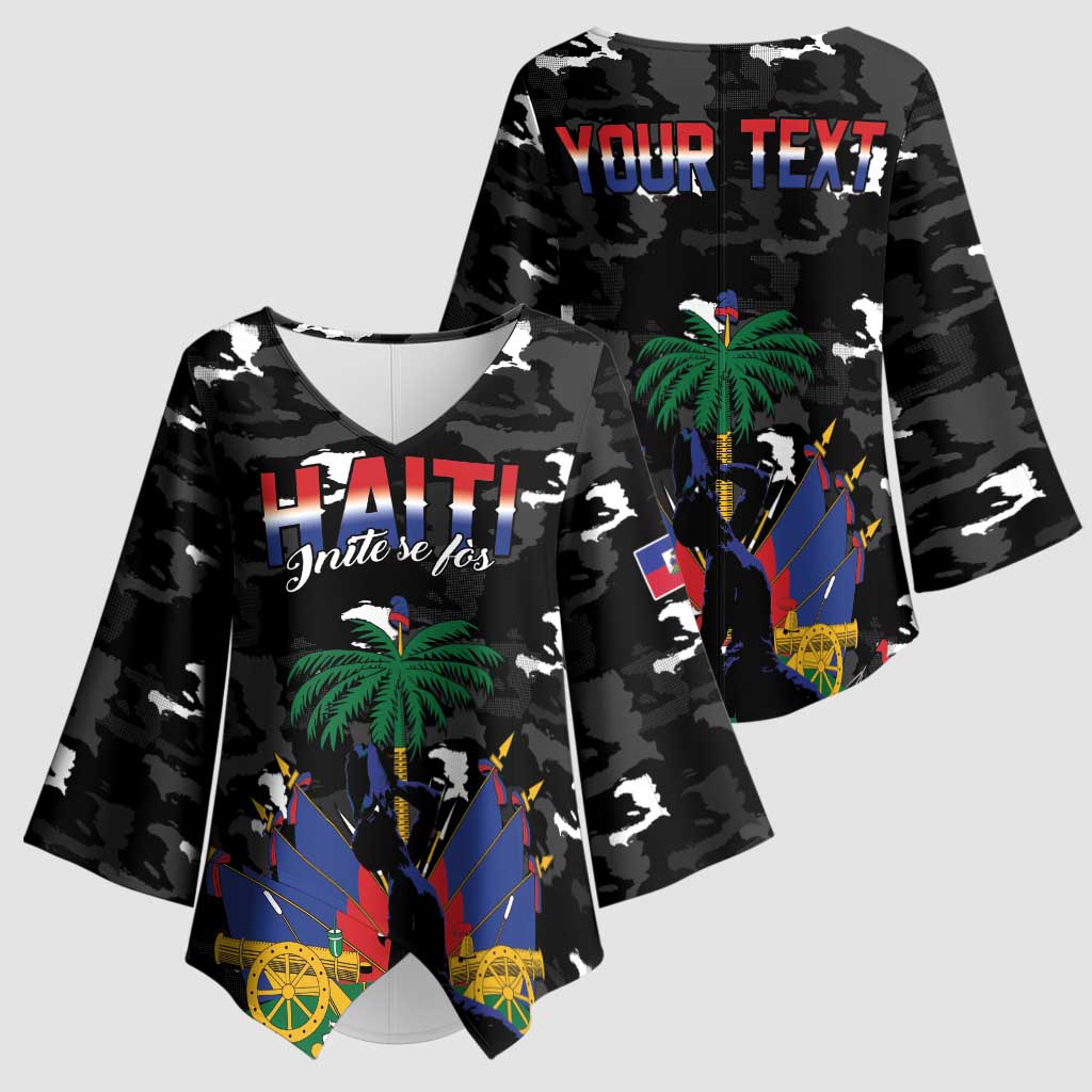 Personalized Haiti Map Camouflage Kimono Sleeve Blouse Unique Style - Wonder Print Shop
