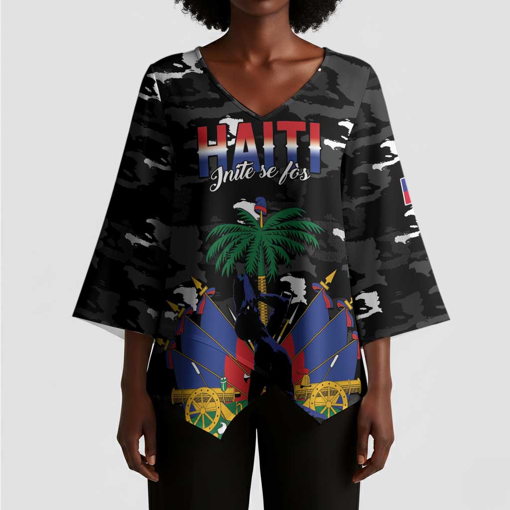 Personalized Haiti Map Camouflage Kimono Sleeve Blouse Unique Style - Wonder Print Shop