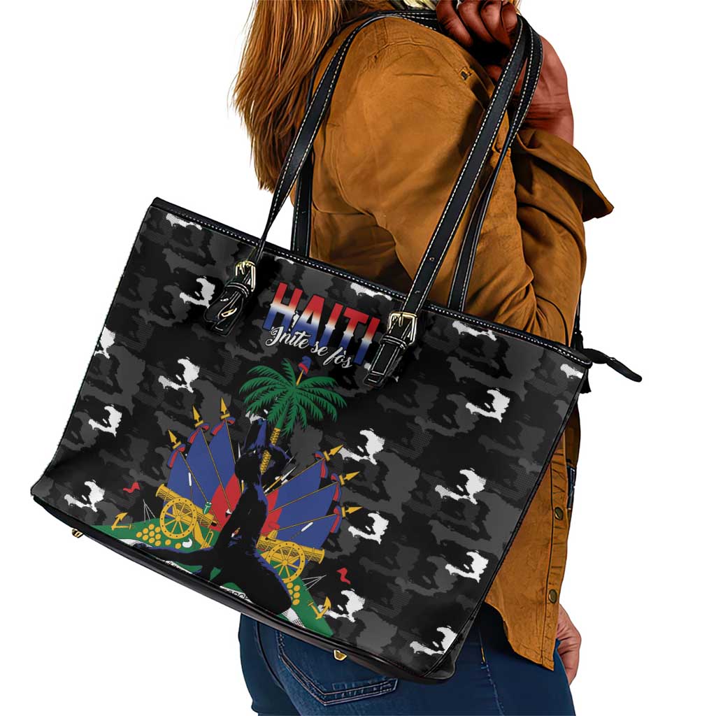 Haiti Map Camouflage Leather Tote Bag Unique Style - Wonder Print Shop
