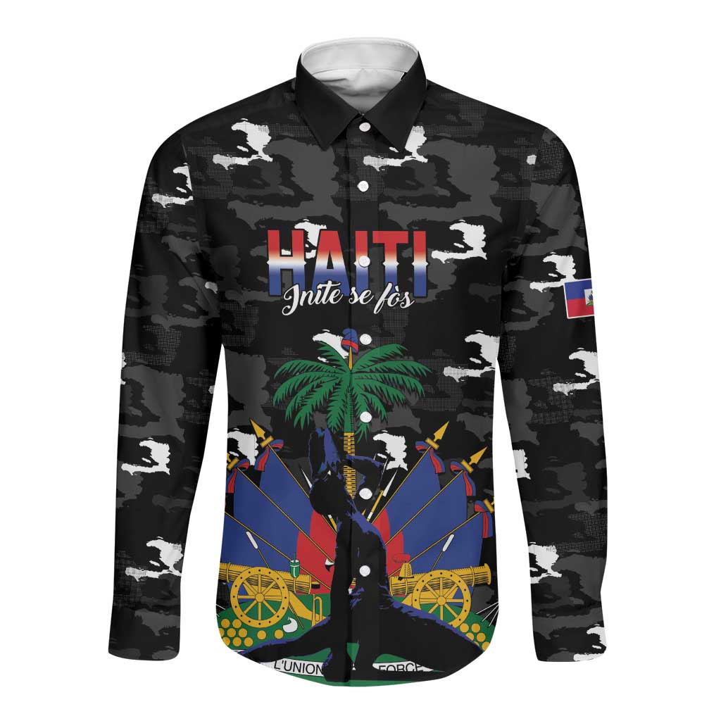 Personalized Haiti Map Camouflage Long Sleeve Button Shirt Unique Style - Wonder Print Shop