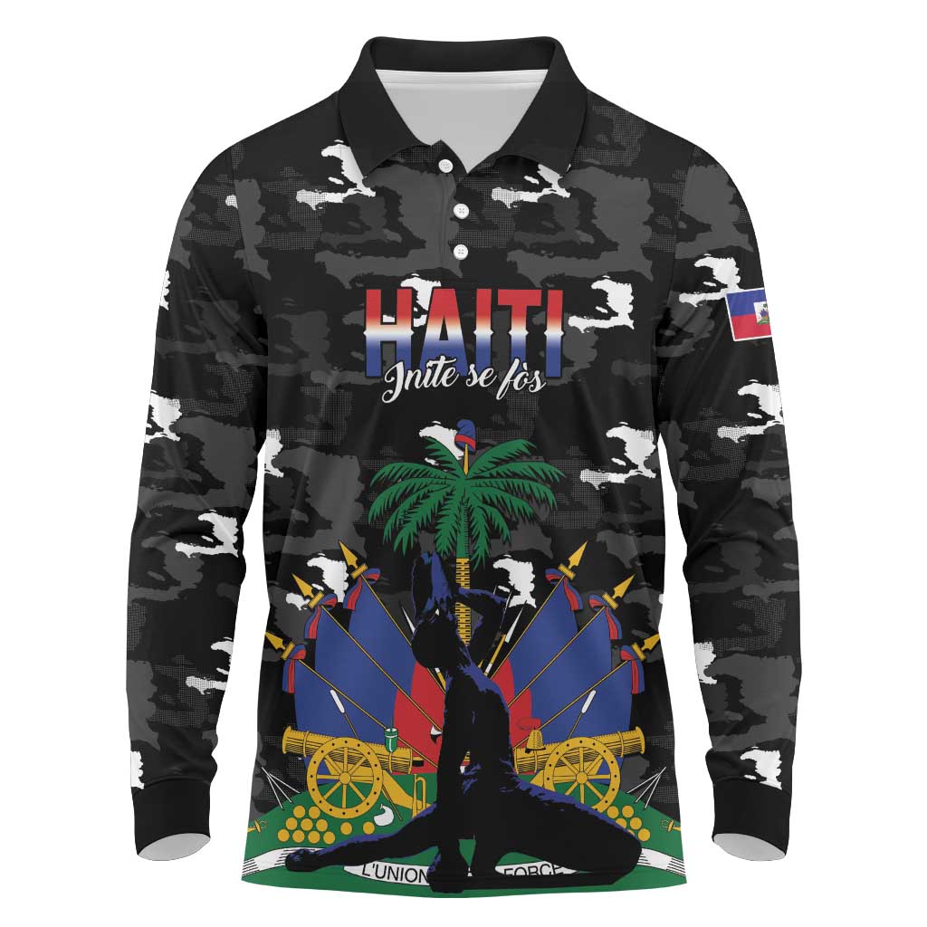 Personalized Haiti Map Camouflage Long Sleeve Polo Shirt Unique Style - Wonder Print Shop