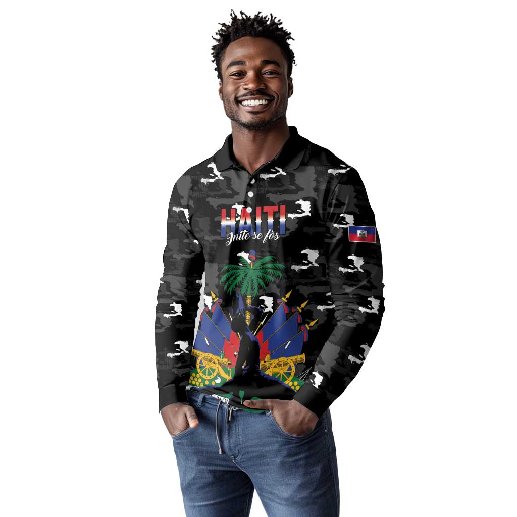 Personalized Haiti Map Camouflage Long Sleeve Polo Shirt Unique Style - Wonder Print Shop