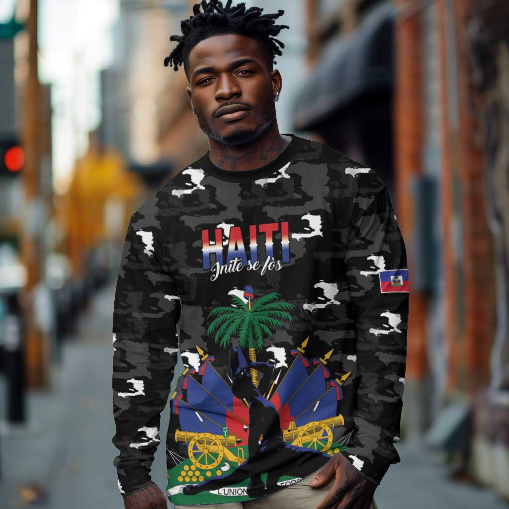 Personalized Haiti Map Camouflage Long Sleeve Shirt Unique Style - Wonder Print Shop
