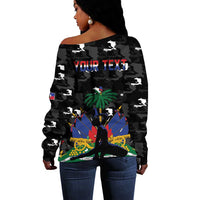 Personalized Haiti Map Camouflage Off Shoulder Sweater Unique Style - Wonder Print Shop
