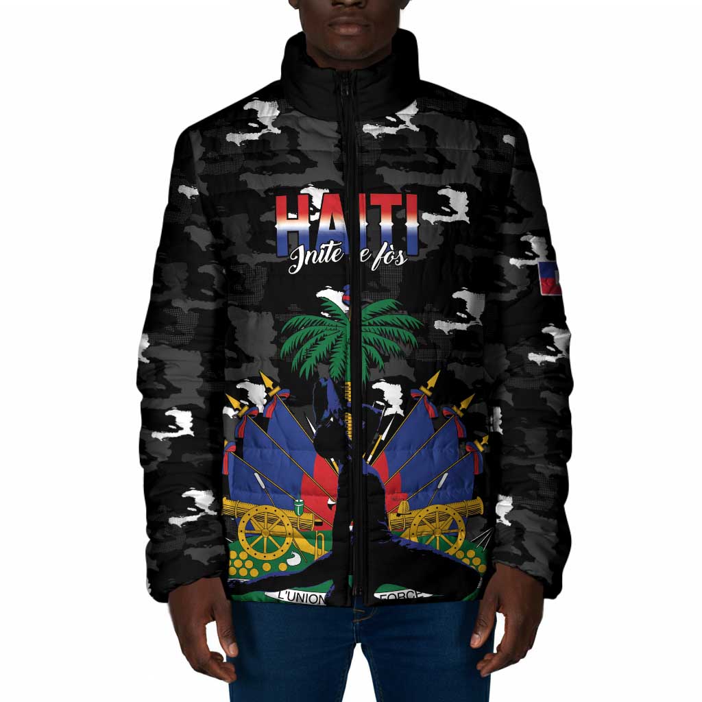 Personalized Haiti Map Camouflage Padded Jacket Unique Style - Wonder Print Shop