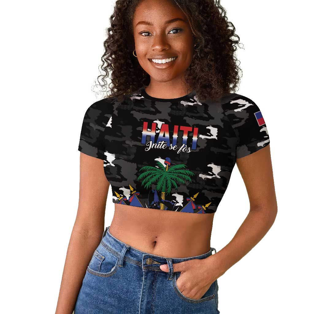Personalized Haiti Map Camouflage Raglan Cropped T shirt Unique Style - Wonder Print Shop