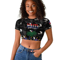 Personalized Haiti Map Camouflage Raglan Cropped T shirt Unique Style - Wonder Print Shop